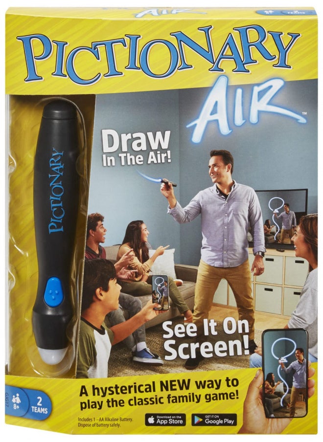 Mattel Games - Mattel Games Pictionary Air - Family Drawing Board Game That Links to Smart Devices - Record & Share Drawings with App - Light-Up Pen & Clue Cards - Gift for Kids 8+, GJG17 - Image 1