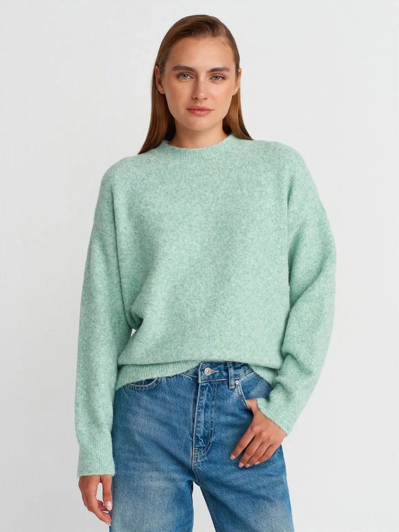 ديلفين Dilvin Women's Solid Crew Neck Ribbed Sweater