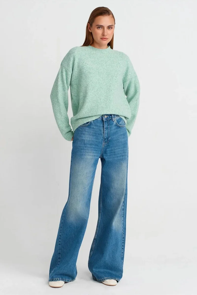 Dilvin Mint Green DILVIN Women's Solid Crew Neck Ribbed Sweater for Women | Best Price UAE