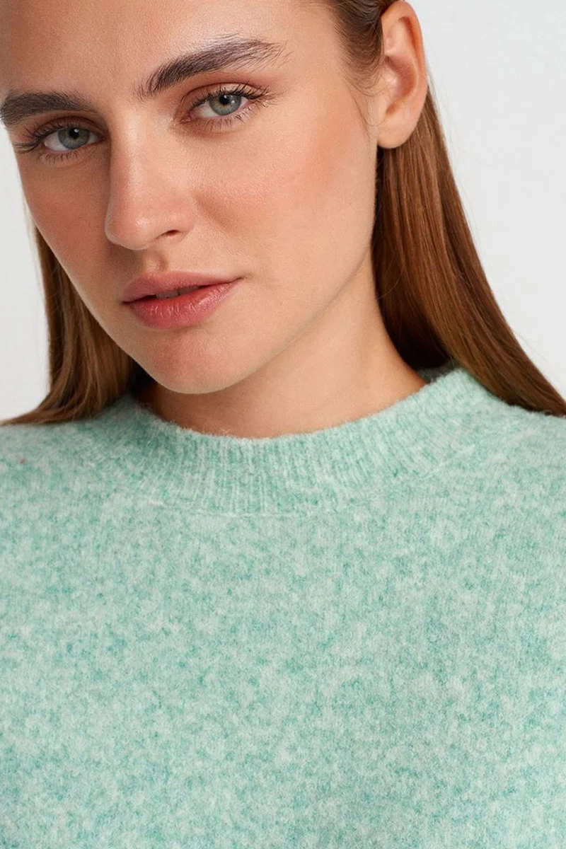 Dilvin Mint Green DILVIN Women's Solid Crew Neck Ribbed Sweater for Women | Best Price UAE