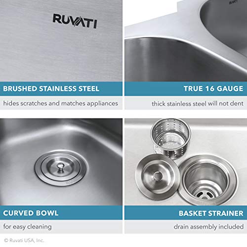 Ruvati 12 x 18 inch Rounded Corners Undermount Kitchen Sink Single Bowl - 16 Gauge Stainless Steel Bar Prep Sink with Brushed Finish hides scratches, Easy-to-Clean Undermount kitchen Sink - RVM4111 - Image 5