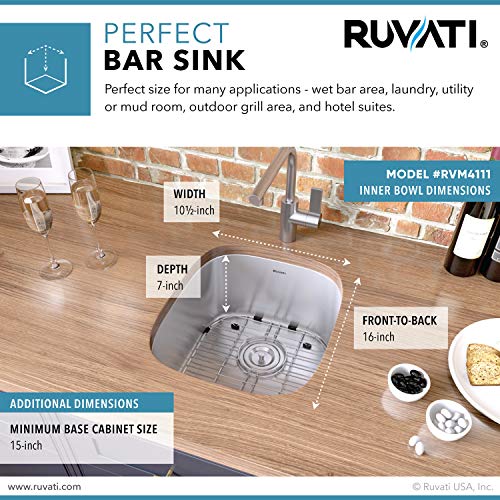 Ruvati 12 x 18 inch Rounded Corners Undermount Kitchen Sink Single Bowl - 16 Gauge Stainless Steel Bar Prep Sink with Brushed Finish hides scratches, Easy-to-Clean Undermount kitchen Sink - RVM4111 - Image 3