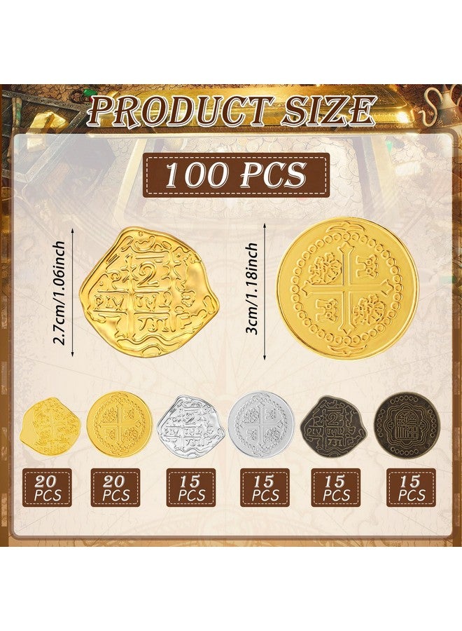 Hanaive 100 Pcs Metal Pirate Coins Treasure Chest Spanish Doubloon Fake Coins Tokens For Kids Board Games Pirate Party Cosplay (Groovy Style) - Image 1