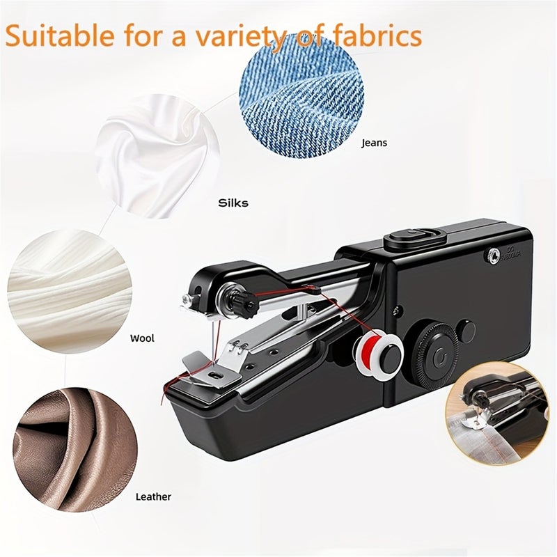 Handheld Sewing Machine: Black, Cordless Battery Operated, Compact Lightweight Design - Easy To Use Mini Sewing Machine for Quick Fabric Fixes, Home On-the-Go Use - Image 4