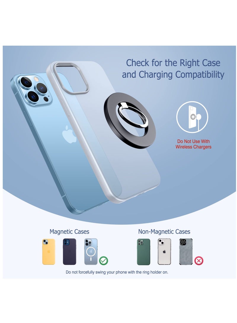 شو وو Magnetic Phone Ring Holder for MagSafe, Finger Grip Stand, Adjustable Kickstand, Compatible with iPhone 15 14 13 12, Pro, Pro Max, Plus, Mini, Black - Image 2
