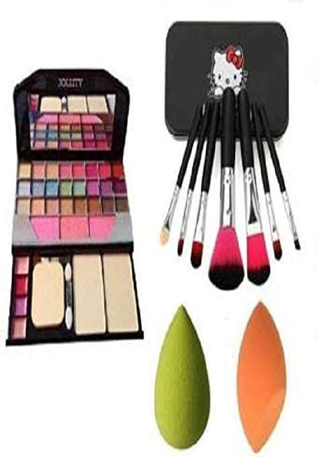 Tuch-much Tuch - Much Make Up Brush Mini Laptop + Hello Kitty Make Up Brush Set of 7 (Black) + 2 Puff (4 Items in the Set)| Bristle Makeup Brush Kit With Storage Box and Sponge Puff - Image 2