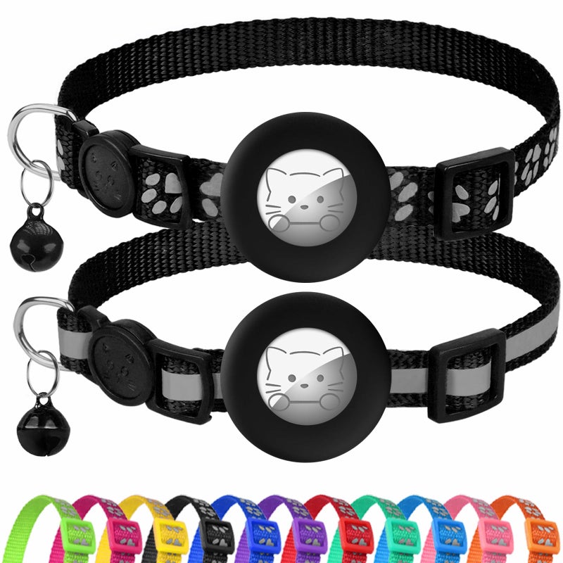 Joytale AirTag Cat Collar 2 Pack with Breakaway Safety Buckle, Reflective Cats Collar with AirTag Holder, Adjustable 7.5-12.5 Inch, Anti-Fraying Lightweight for Girl Boy Kitten, Black - Image 1