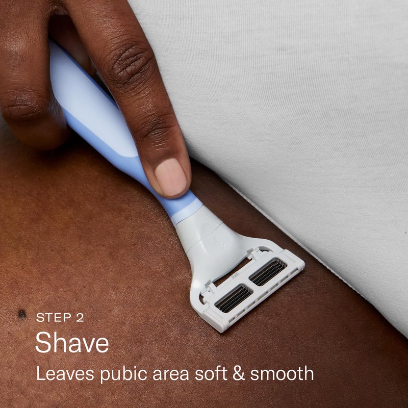 Flamingo Pubic Hair Razor for Women, Shaving Kit, 1 Razor, Exfoliating Shaving Gel 5 fl oz - Restorative Post Shave Serum 1.7 fl oz, Starter Set, Full Kit - Image 4