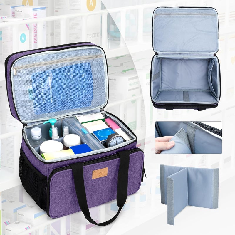 LUXJA 2 Layers Medicine Bag with Detachable Divider Pill Bottle Organizer Suitable for Home or Travel Use Purple - Image 3