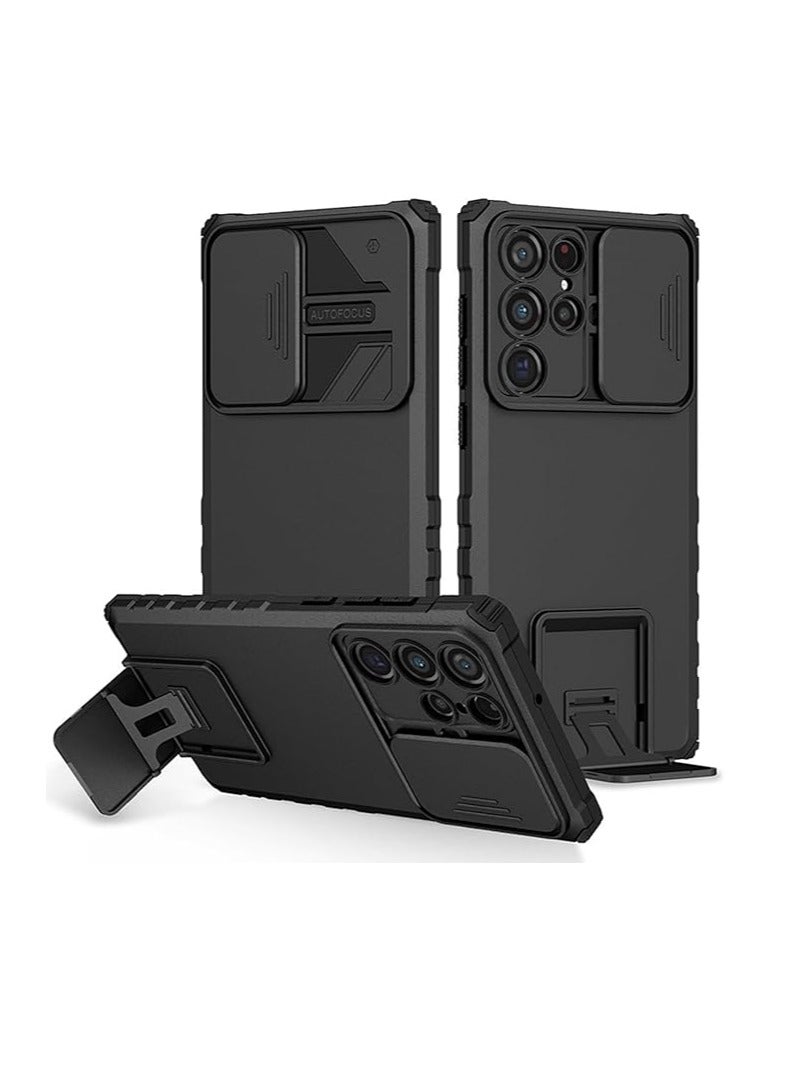 General Samsung S24 Ultra Stand Case with Camera Slide Cover, Galaxy S24 Ultra Case with Built-in Bracket, Shock and Drop Hard PC Phone Case  - Image 1