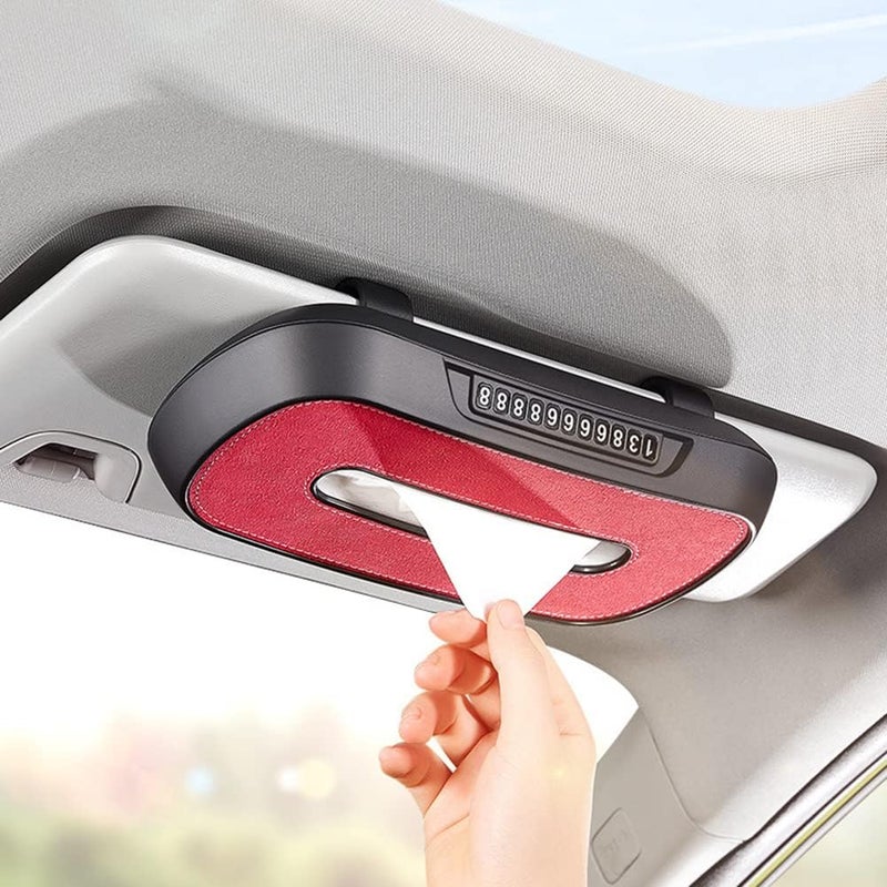 woobles Car Tissue Holder,  Suede Car Tissue Case with Parking Telephone Number 2 in 1 Multifunctional Tissue Box Car Visor Tissue Box Napkin Paper Pouch Case Universal for Car Home Office - Image 5