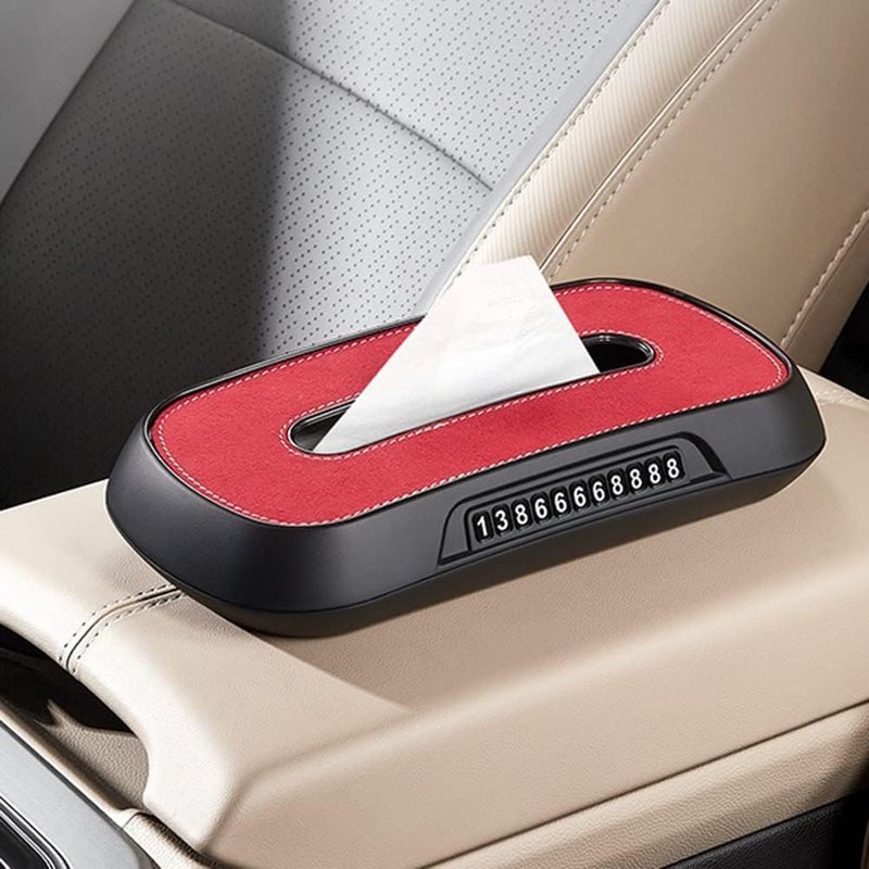 woobles Car Tissue Holder,  Suede Car Tissue Case with Parking Telephone Number 2 in 1 Multifunctional Tissue Box Car Visor Tissue Box Napkin Paper Pouch Case Universal for Car Home Office - Image 3