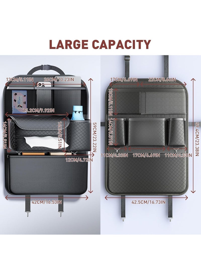 Car Backseat Organizer, Leather Storage Organizers with Tissue Holder, Kick Mats Backseat Protectors for Kids and Business Road Trip Accessories (Black, 2PCS) - Image 5
