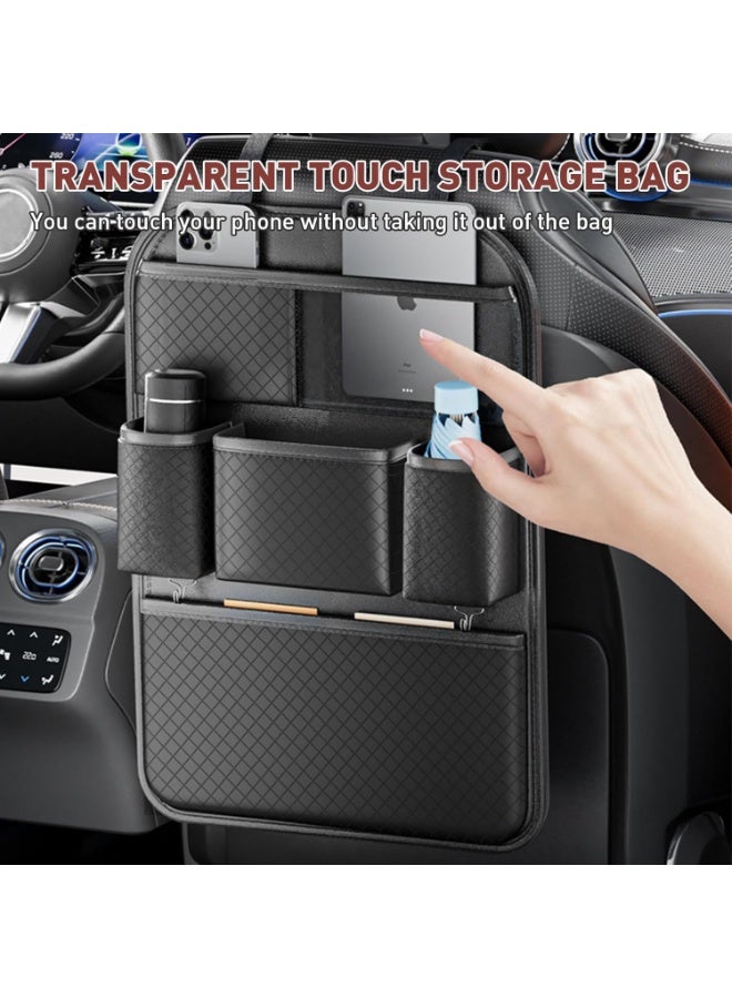 Car Backseat Organizer, Leather Storage Organizers with Tissue Holder, Kick Mats Backseat Protectors for Kids and Business Road Trip Accessories (Black, 2PCS) - Image 3