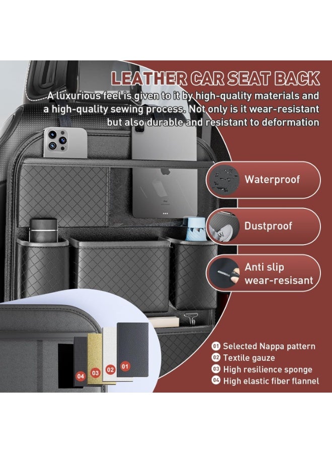 Car Backseat Organizer, Leather Storage Organizers with Tissue Holder, Kick Mats Backseat Protectors for Kids and Business Road Trip Accessories (Black, 2PCS) - Image 4