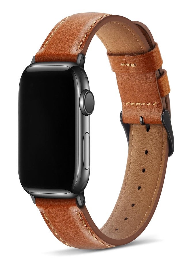 Tasikar Bands Compatible with Apple Watch Band 49mm 46mm 45mm 44mm 42mm Genuine Leather Replacement Straps Compatible with Apple Watch Ultra 3 2 1 SE Series 11 10 9 8 7 6 5 4 3, Classic Brown - Image 1