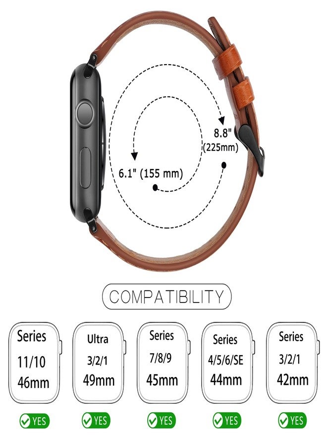 Tasikar Bands Compatible with Apple Watch Band 49mm 46mm 45mm 44mm 42mm Genuine Leather Replacement Straps Compatible with Apple Watch Ultra 3 2 1 SE Series 11 10 9 8 7 6 5 4 3, Classic Brown - Image 5