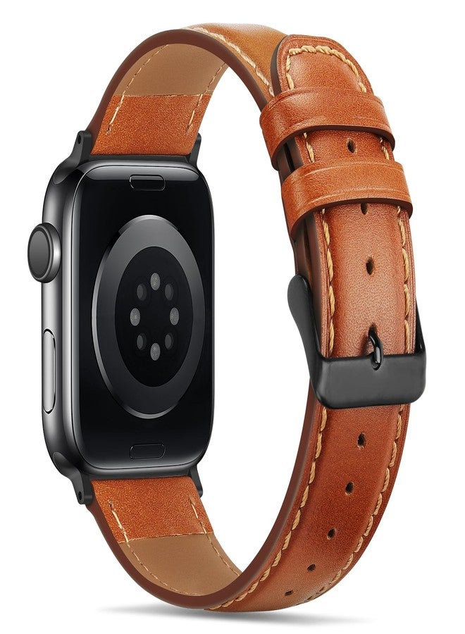 Tasikar Bands Compatible with Apple Watch Band 49mm 46mm 45mm 44mm 42mm Genuine Leather Replacement Straps Compatible with Apple Watch Ultra 3 2 1 SE Series 11 10 9 8 7 6 5 4 3, Classic Brown - Image 2