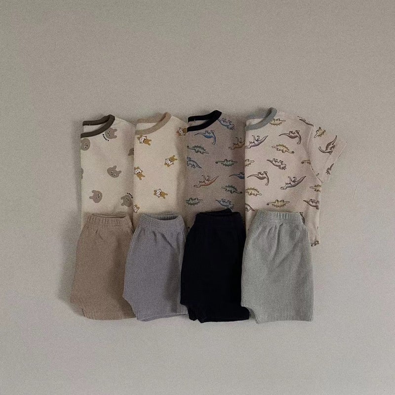 Korean Style Ins Summer New Top Full Print Animal Solid Color Shorts Refreshing suit Western Style Casual Daily Wear Light Brown Pants 