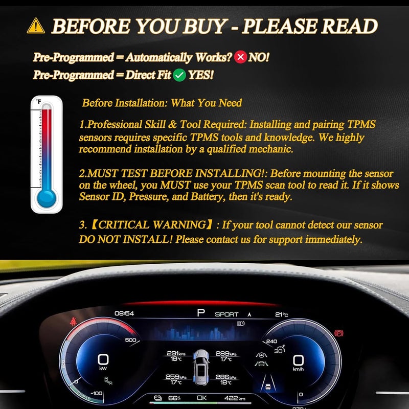 Yikesai مستشعر ضغط الإطارات 315MHz TPMS بديل لشيفروليه GMC بويك كاديلاك هامر بونتياك ساب ساتورن، يستبدل الأرقام 13598771 13598772 13586335 20923680 25920615، مجموعة من 4 أجهزة مراقبة ضغط الإطارات - Image 2