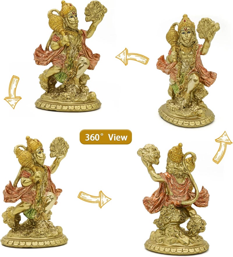 alikiki Hindu God Flying Hanuman Statue - Antique Gold - Image 2