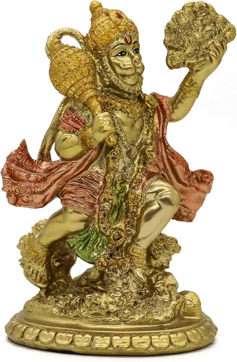 alikiki Hindu God Flying Hanuman Statue - Antique Gold - Image 1