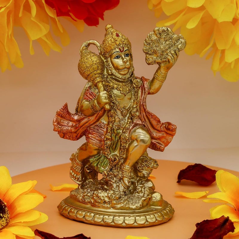 alikiki Hindu God Flying Hanuman Statue - Antique Gold - Image 4