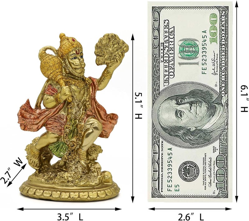 alikiki Hindu God Flying Hanuman Statue - Antique Gold - Image 5