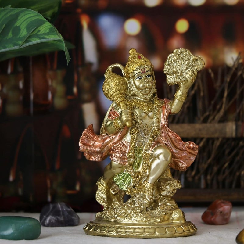 alikiki Hindu God Flying Hanuman Statue - Antique Gold - Image 3