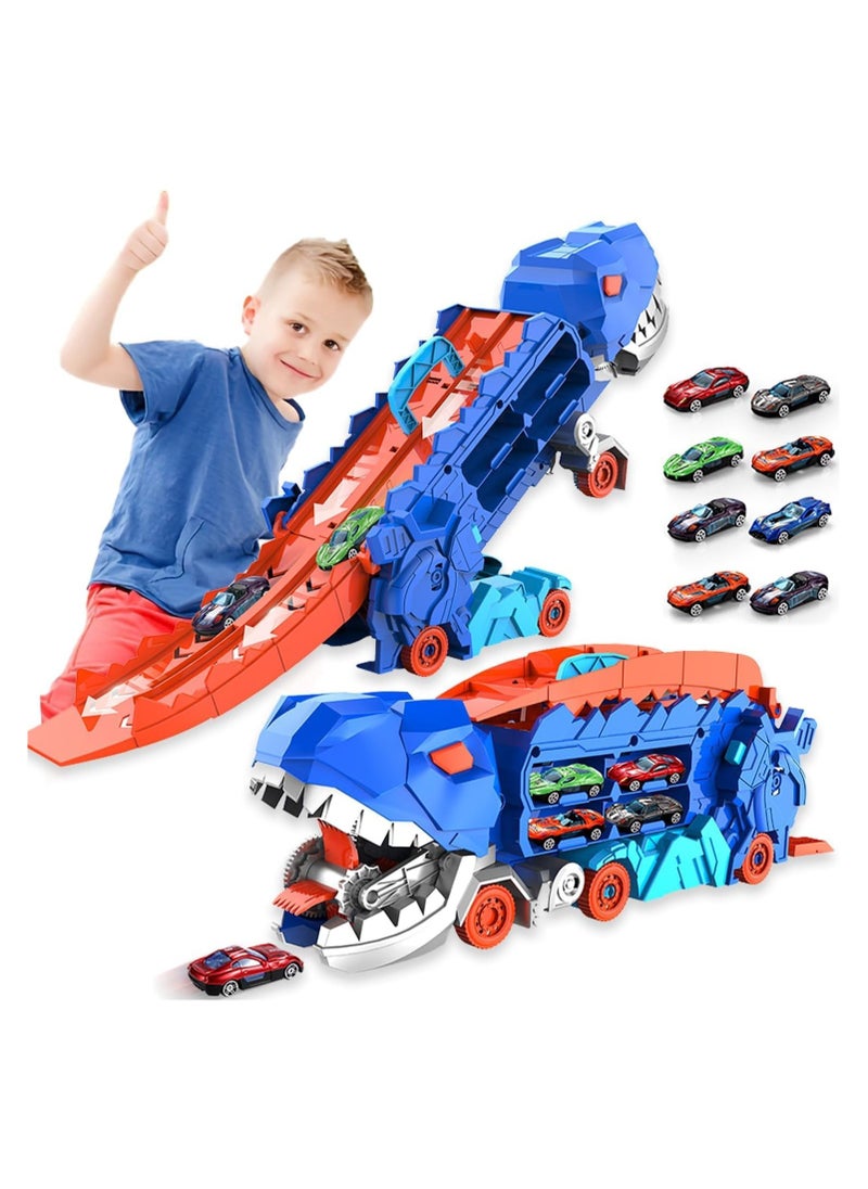 null - Toddler Truck Toys for 3 4 5 6 Years Old Boys, Toys Cars Track Set Dinosaur Transporter Truck with 8 Die-Cast Car Toys, Transforms into Dino, Toddler Car Toys Set for Kids - Image 1