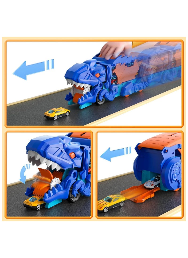 null - Toddler Truck Toys for 3 4 5 6 Years Old Boys, Toys Cars Track Set Dinosaur Transporter Truck with 8 Die-Cast Car Toys, Transforms into Dino, Toddler Car Toys Set for Kids - Image 1