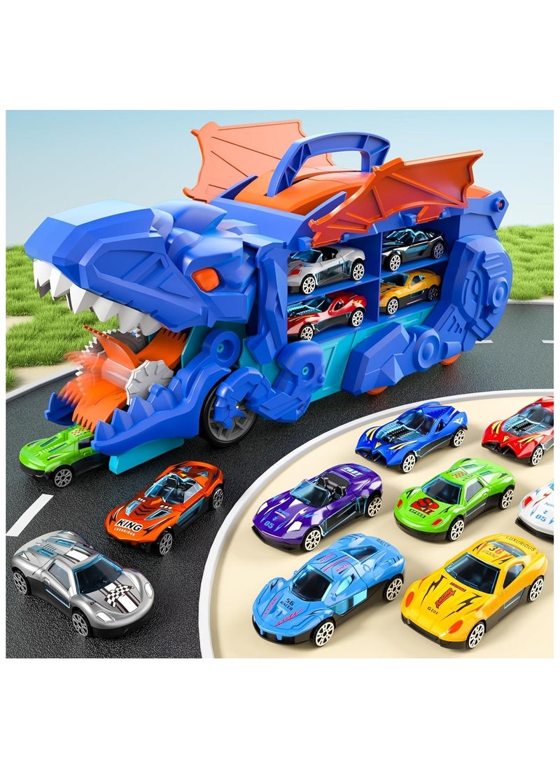 null - Toddler Truck Toys for 3 4 5 6 Years Old Boys, Toys Cars Track Set Dinosaur Transporter Truck with 8 Die-Cast Car Toys, Transforms into Dino, Toddler Car Toys Set for Kids - Image 1