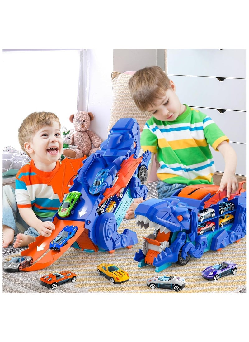 null - Toddler Truck Toys for 3 4 5 6 Years Old Boys, Toys Cars Track Set Dinosaur Transporter Truck with 8 Die-Cast Car Toys, Transforms into Dino, Toddler Car Toys Set for Kids - Image 1