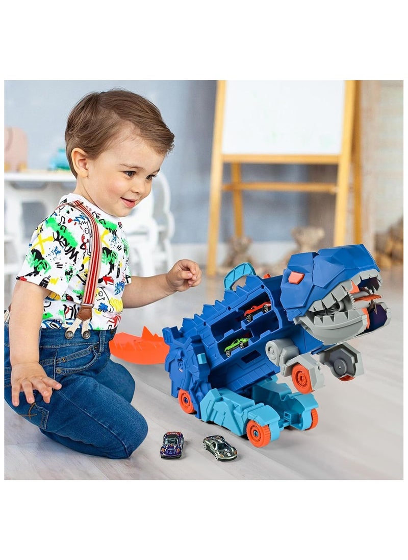 null - Toddler Truck Toys for 3 4 5 6 Years Old Boys, Toys Cars Track Set Dinosaur Transporter Truck with 8 Die-Cast Car Toys, Transforms into Dino, Toddler Car Toys Set for Kids - Image 1