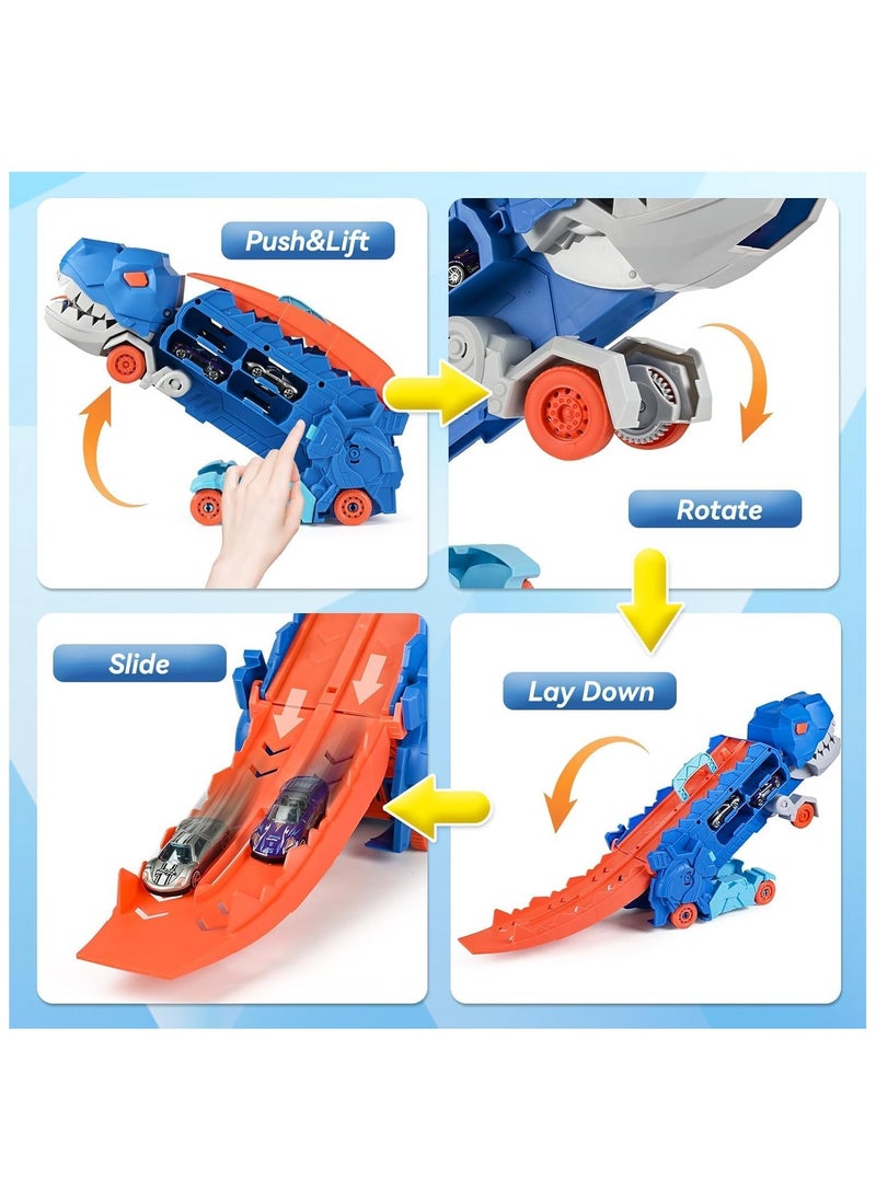 null - Toddler Truck Toys for 3 4 5 6 Years Old Boys, Toys Cars Track Set Dinosaur Transporter Truck with 8 Die-Cast Car Toys, Transforms into Dino, Toddler Car Toys Set for Kids - Image 1
