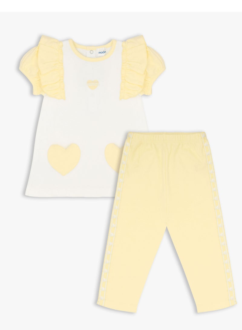 MOON 100% Cotton Crew Neck T-Shirt & Legging 12-18M Yellow - Lemon Hearts - Image 1