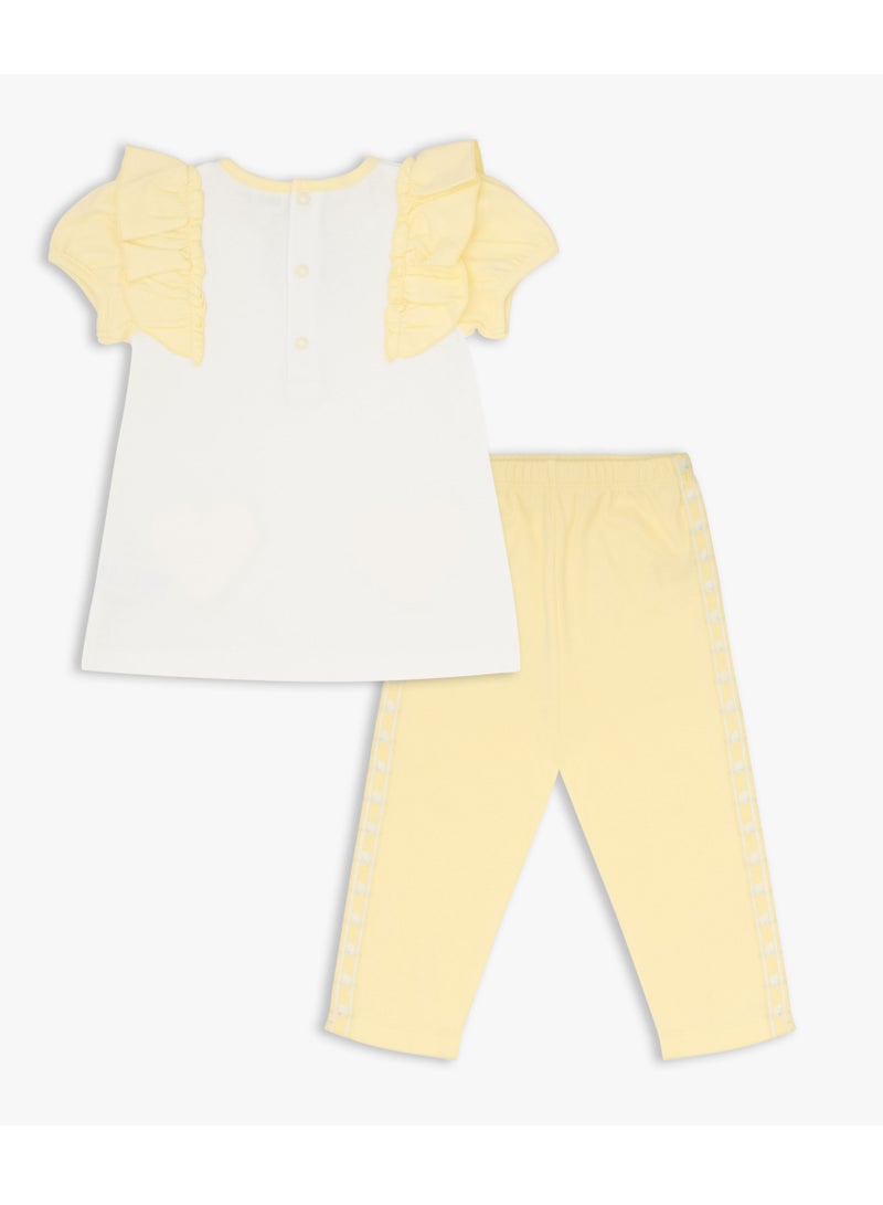 MOON 100% Cotton Crew Neck T-Shirt & Legging 12-18M Yellow - Lemon Hearts - Image 2