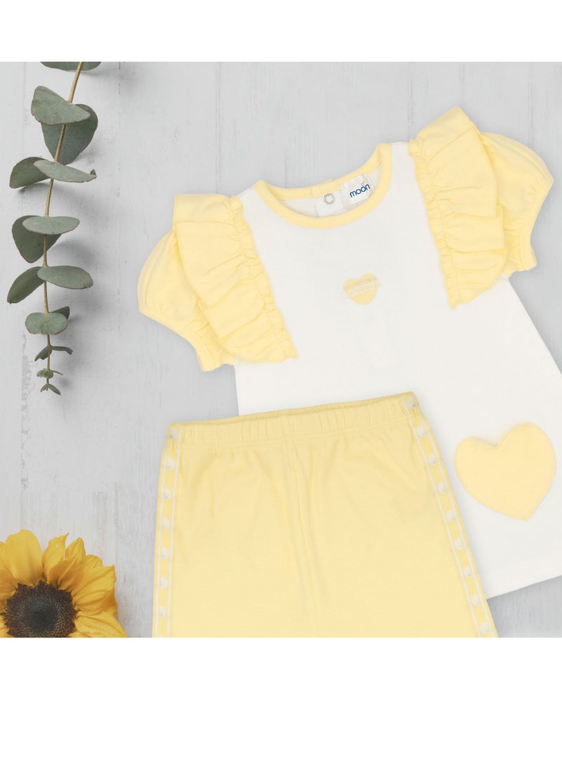 MOON 100% Cotton Crew Neck T-Shirt & Legging 12-18M Yellow - Lemon Hearts - Image 5