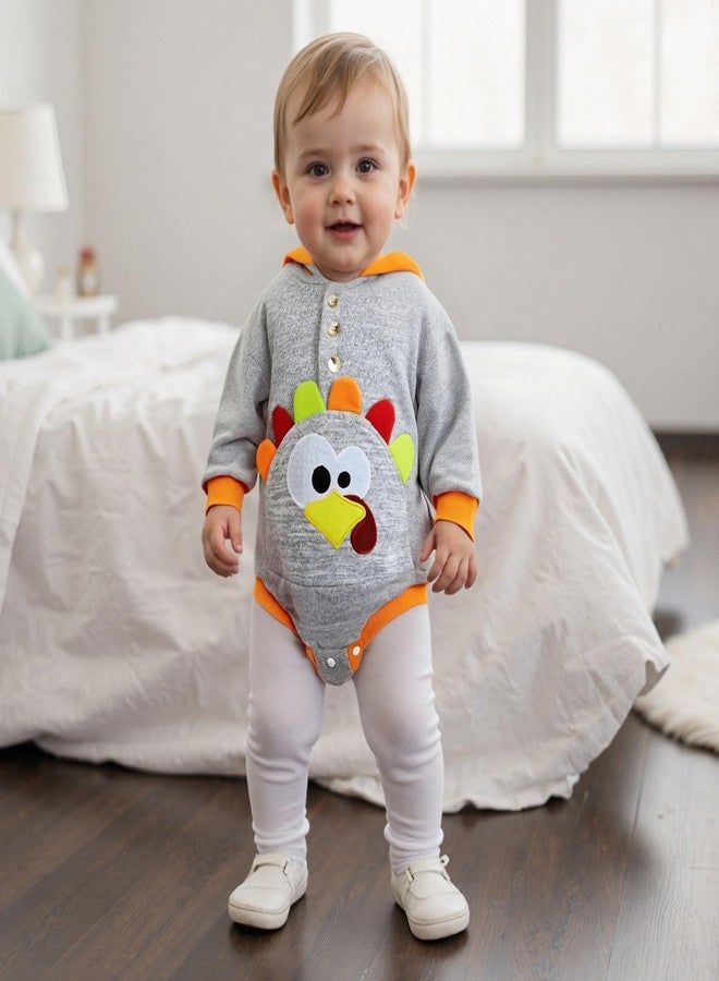 Socutebabe طقم ملابس عيد الشكر للأطفال الصغار، سويت شيرت بأكمام طويلة على شكل ديك رومي، طقم ملابس عيد الشكر الأول للأولاد، ملابس بغطاء رأس للخريف (رومبر - رمادي، 6-12 شهرًا) - Image 3