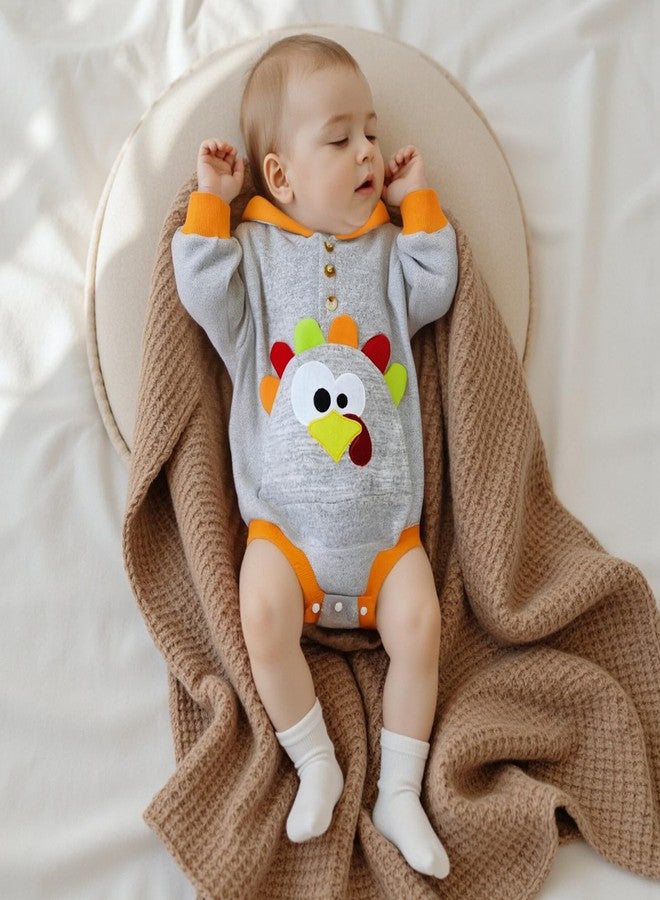 Socutebabe طقم ملابس عيد الشكر للأطفال الصغار، سويت شيرت بأكمام طويلة على شكل ديك رومي، طقم ملابس عيد الشكر الأول للأولاد، ملابس بغطاء رأس للخريف (رومبر - رمادي، 6-12 شهرًا) - Image 2
