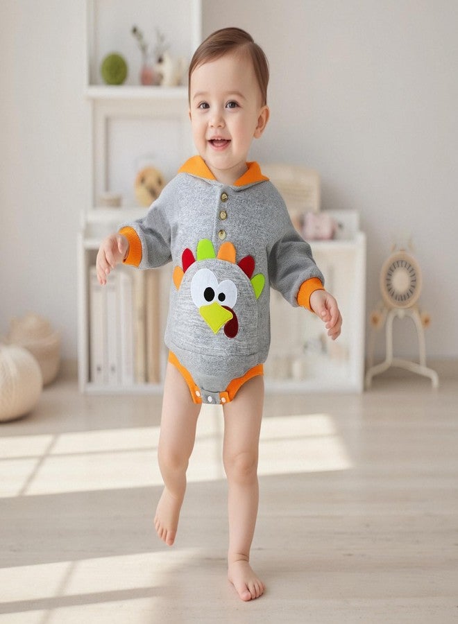 Socutebabe طقم ملابس عيد الشكر للأطفال الصغار، سويت شيرت بأكمام طويلة على شكل ديك رومي، طقم ملابس عيد الشكر الأول للأولاد، ملابس بغطاء رأس للخريف (رومبر - رمادي، 6-12 شهرًا) - Image 5