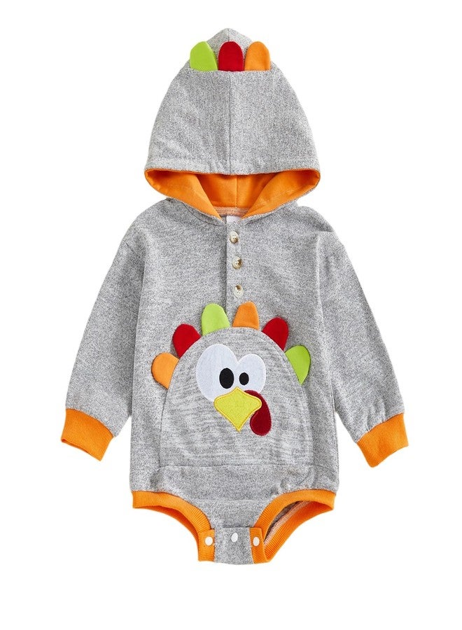 Socutebabe طقم ملابس عيد الشكر للأطفال الصغار، سويت شيرت بأكمام طويلة على شكل ديك رومي، طقم ملابس عيد الشكر الأول للأولاد، ملابس بغطاء رأس للخريف (رومبر - رمادي، 6-12 شهرًا) - Image 1