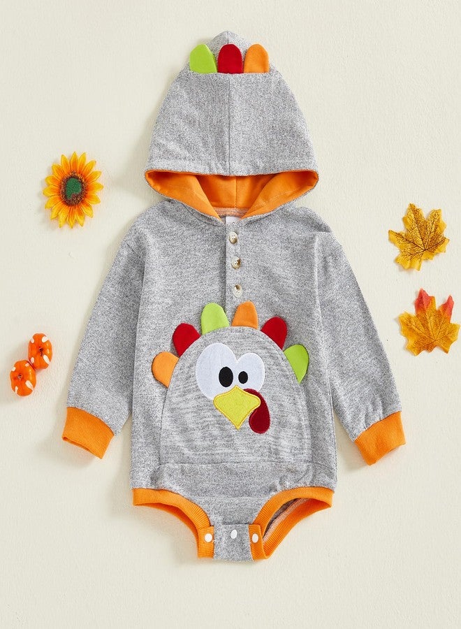 Socutebabe طقم ملابس عيد الشكر للأطفال الصغار، سويت شيرت بأكمام طويلة على شكل ديك رومي، طقم ملابس عيد الشكر الأول للأولاد، ملابس بغطاء رأس للخريف (رومبر - رمادي، 6-12 شهرًا) - Image 4