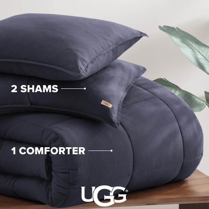 UGG Leonora Comforter Set with 2 Pillow Shams Lightweight Down Alternative Blanket Reversible Cozy Warm All Season Washable and Hypoallergenic Bedding Set, Full/Queen, Navy Blue - Image 3