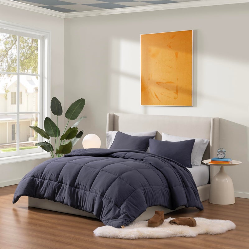 UGG Leonora Comforter Set with 2 Pillow Shams Lightweight Down Alternative Blanket Reversible Cozy Warm All Season Washable and Hypoallergenic Bedding Set, Full/Queen, Navy Blue - Image 5