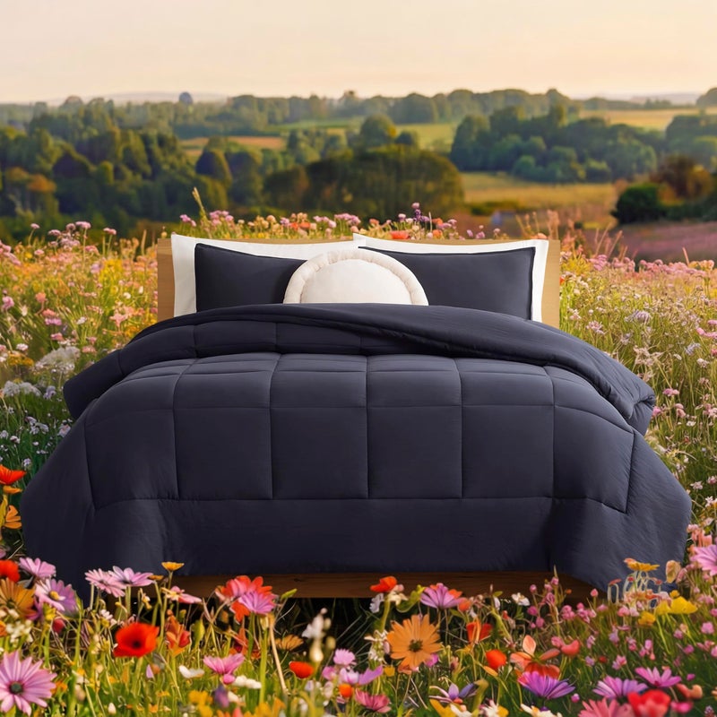 UGG Leonora Comforter Set with 2 Pillow Shams Lightweight Down Alternative Blanket Reversible Cozy Warm All Season Washable and Hypoallergenic Bedding Set, Full/Queen, Navy Blue - Image 2