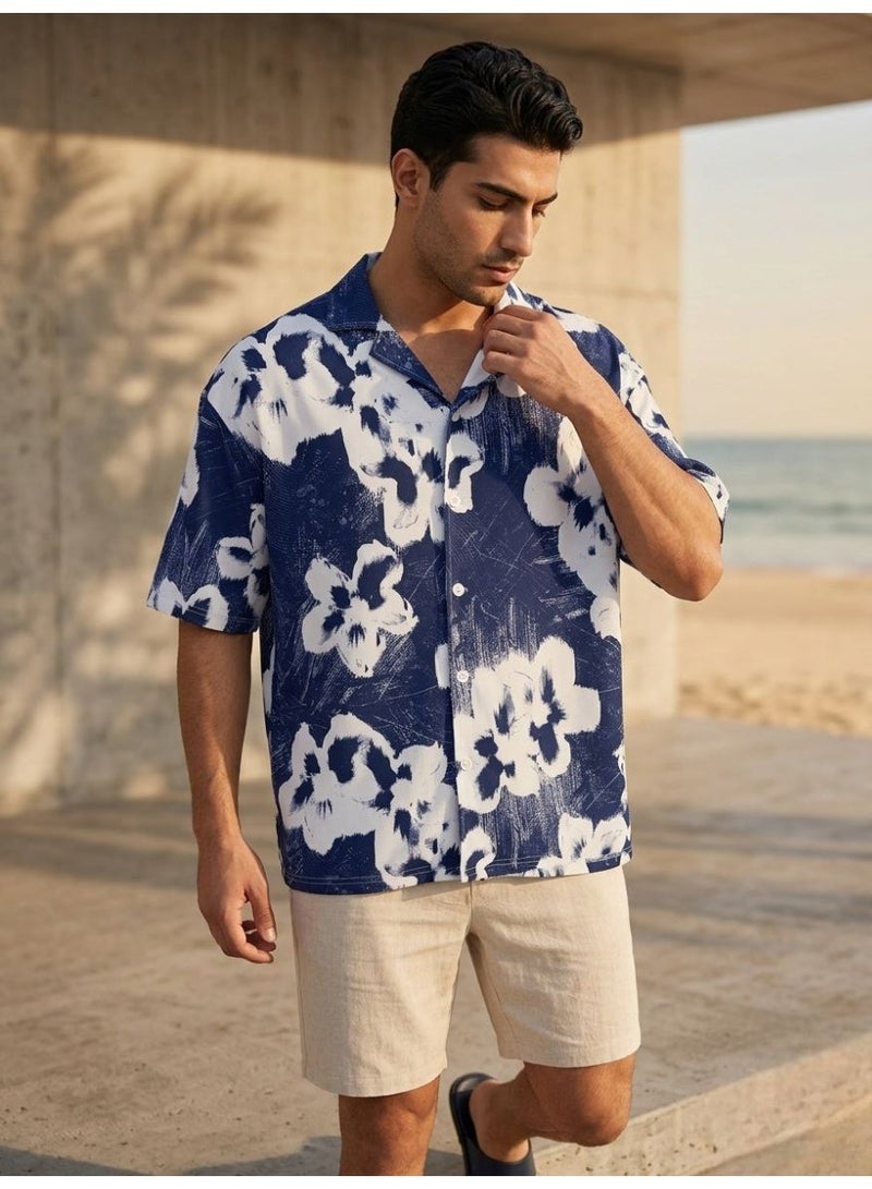 Hikes Men’s Premium Floral Print Shirt – Stretch Polyester Blend, Lightweight Breathable Summer Shirt - Image 1