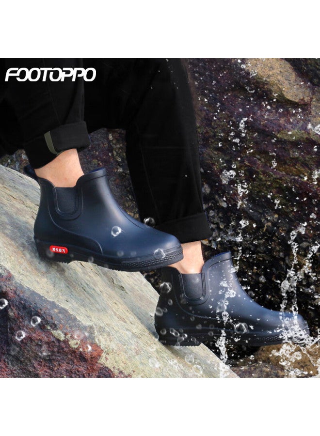 Footoppo Stylish Mid-calf Rain Boots For Men, Water Shoes, Non-slip Waterproof Boots, Lightweight Rain Boots, Waterproof Shoes, Mid-calf Boots, Wear-resistant Rubber Shoes For Men - Image 1