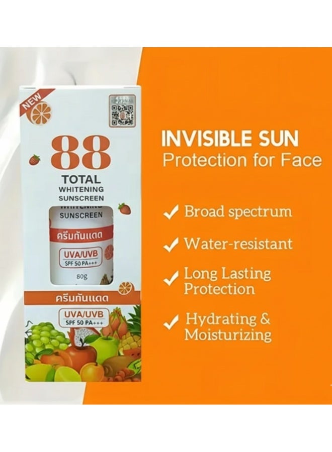 888 توتال وايت كريم واقي الشمس لتفتيح البشرة بعامل حماية من الشمس يو في اي ويو في بي اس بي اف 50 لحماية وتفتيح وترطيب الوجه والجسم 80 مل - Image 3