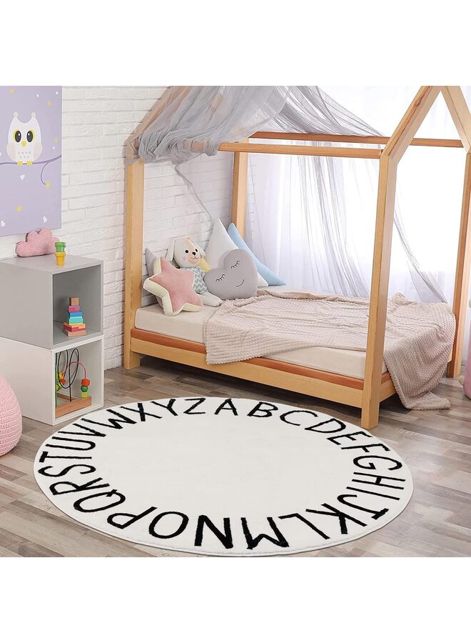 سجادة دائرية للأطفال بطول 4 أقدام عليها حروف أبجدية لغرفة النوم وغرفة اللعب وسجادة تعليمية غير قابلة للانزلاق وسجادة دائرية دائرية للأطفال الصغار في الفصول الدراسية (اللون: أسود) - Image 5